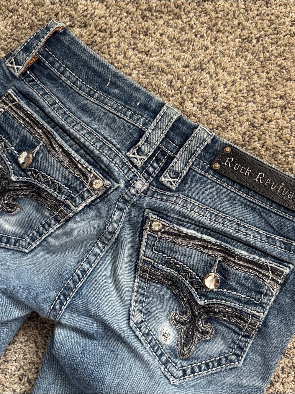 Rock Revival Women's Blue Straight Jeans with Embroidered Pockets